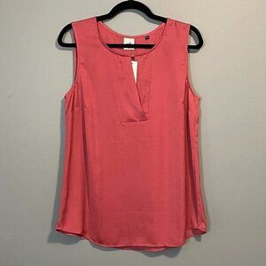 New Cabi Satin Split Neck Sleeveless Blouse Rose Pink Medium
